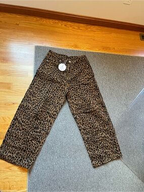 Leopard Print Wide Leg Pants - Brown